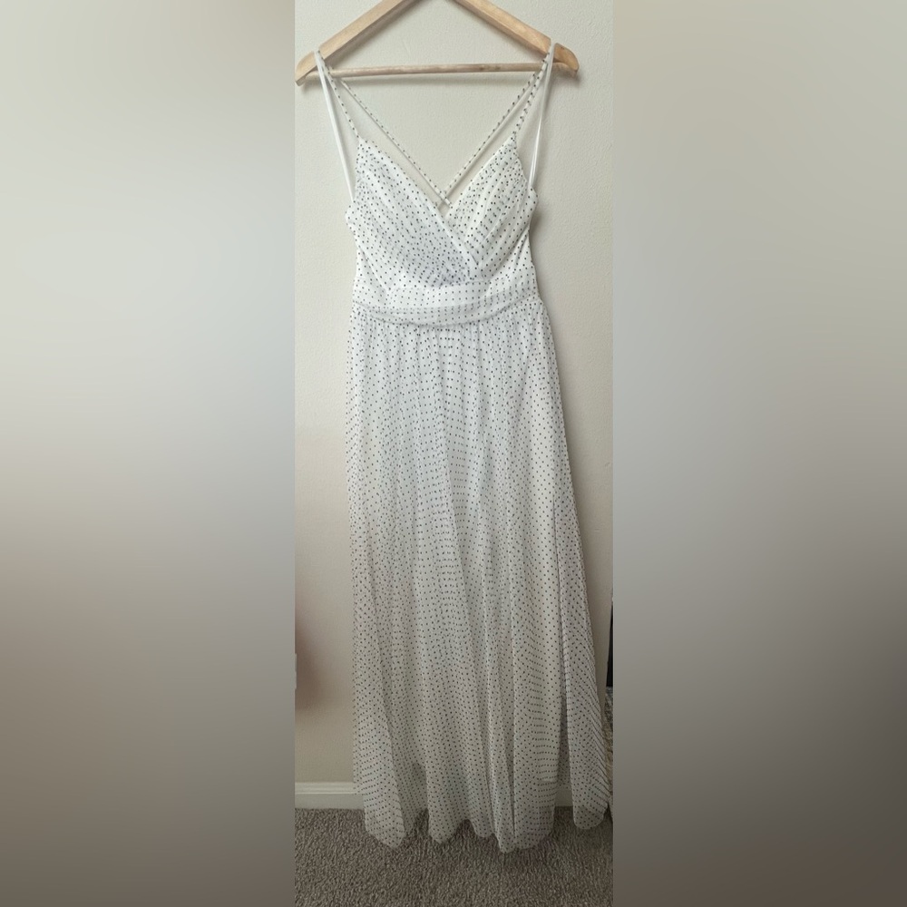 City Studio White and Black Polka Dot Flared Maxi Dress